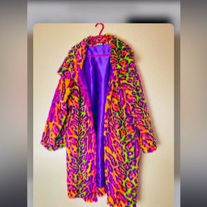 Groovy Gal Rainbow Neon Leopard Print Coat